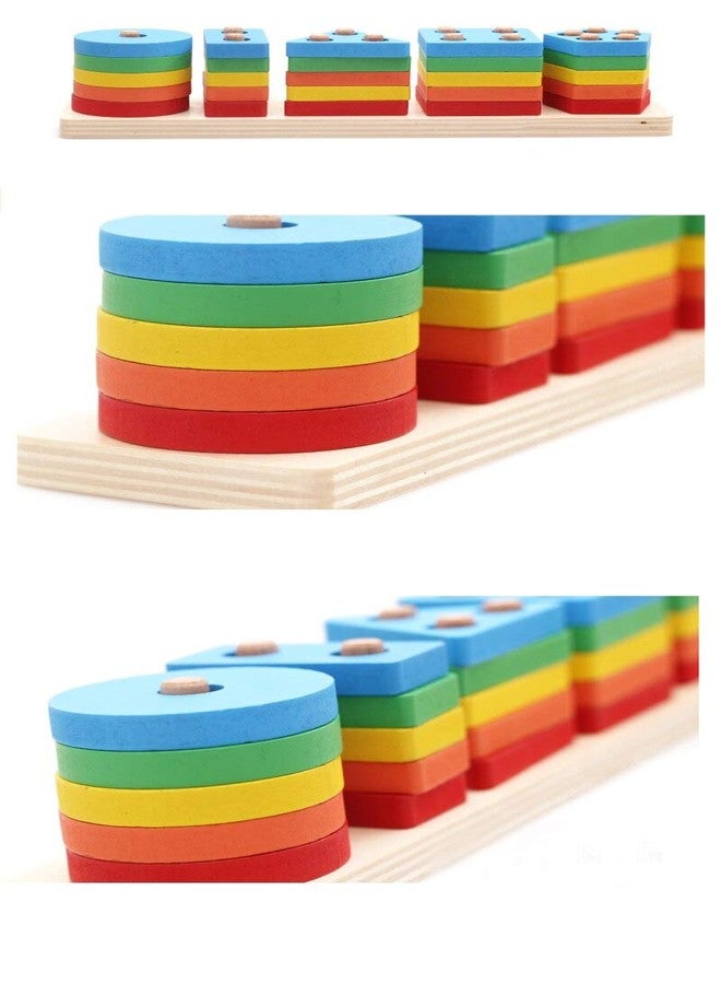 AUTHFORT Wooden Intellectual Geometric Shape Matching Five Column Blocks Educational Wooden Geometric Shape Sorter Puzzle - Image 4